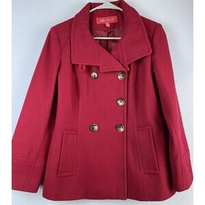 Vtg Anne Klein Sz S Red Dble Brstd Notch Collar Wool Pockets Lined Classic Coat
